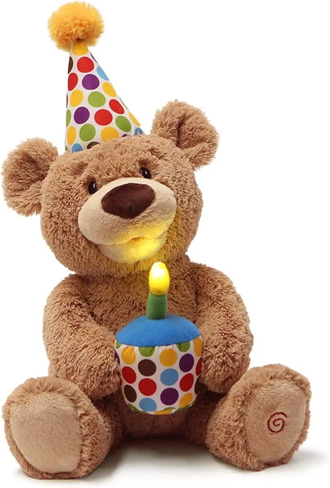 GUND Happy Birthday Teddy Bear Bear Animated Plush Toy, Glow-in-The-Dark Singing Stuffed Animal, Brown, 10”