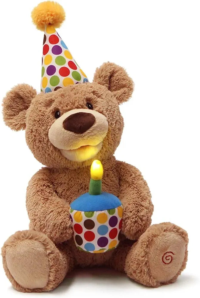 GUND Happy Birthday Teddy Bear Bear Animated Plush Toy, Glow-in-The-Dark Singing Stuffed Animal, Brown, 10”