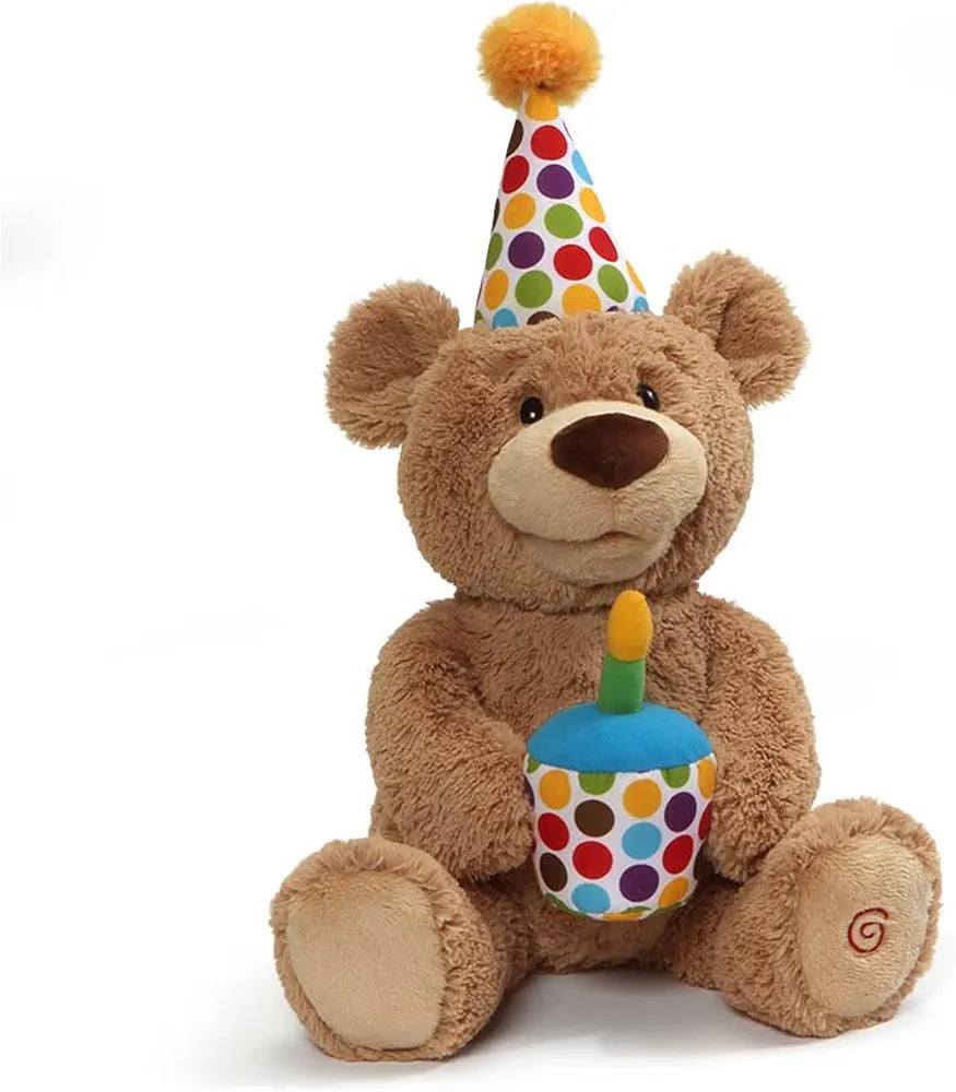 GUND Happy Birthday Teddy Bear Bear Animated Plush Toy, Glow-in-The-Dark Singing Stuffed Animal, Brown, 10”