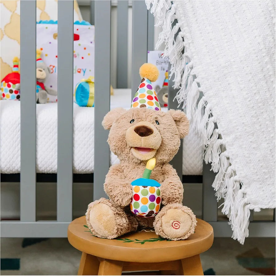 GUND Happy Birthday Teddy Bear Bear Animated Plush Toy, Glow-in-The-Dark Singing Stuffed Animal, Brown, 10”